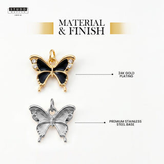 Black Butterfly Pendant - 24k Gold Tone Plated [ With Chain ]