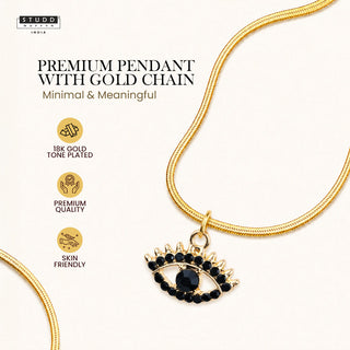 Black Evil Eye Pendant - 24k Gold Plated [ With Chain ]
