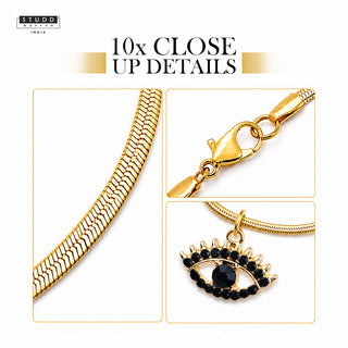 Black Evil Eye Pendant - 24k Gold Plated [ With Chain ]