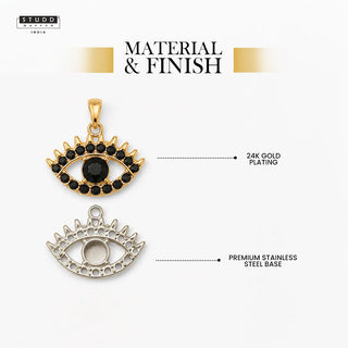 Black Evil Eye Pendant - 24k Gold Plated [ With Chain ]
