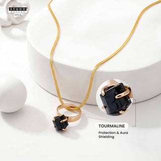 Black Tourmaline Crystal Pendant with Chain