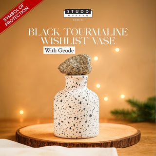 Black Tourmaline Wishlist Vase With Pyrite Geode
