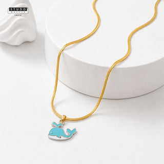 Blue Dolphin Pendant - 24k Gold Plated [ With Chain ]