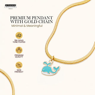 Blue Dolphin Pendant - 24k Gold Plated [ With Chain ]