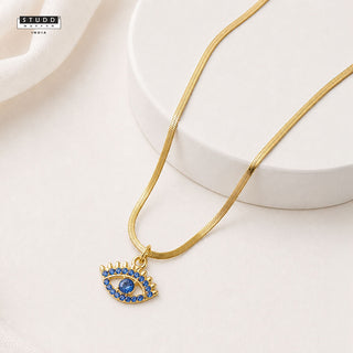 Blue Evil Eye Pendant - 24k Gold Tone Plated [ With Chain ]