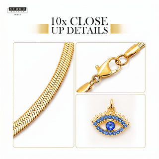 Blue Evil Eye Pendant - 24k Gold Tone Plated [ With Chain ]