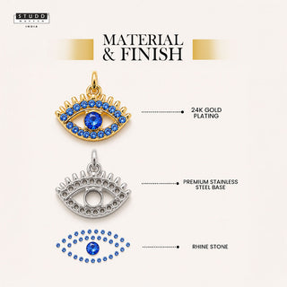 Blue Evil Eye Pendant - 24k Gold Tone Plated [ With Chain ]