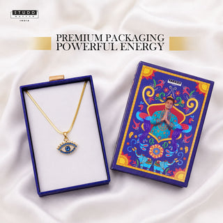 Blue Evil Eye Pendant - 24k Gold Tone Plated [ With Chain ]