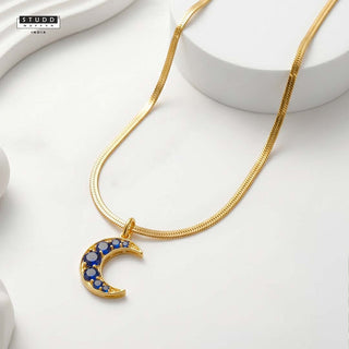 Blue Quartz Crescent Pendant [ With Chain ]