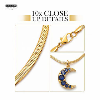 Blue Quartz Crescent Pendant [ With Chain ]