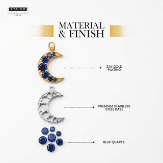 Blue Quartz Crescent Pendant [ With Chain ]