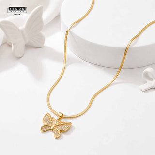 Brave Wings Butterfly Pendant – 24K Gold Tone Plated [With Chain]