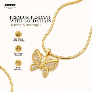 Brave Wings Butterfly Pendant – 24K Gold Tone Plated [With Chain]