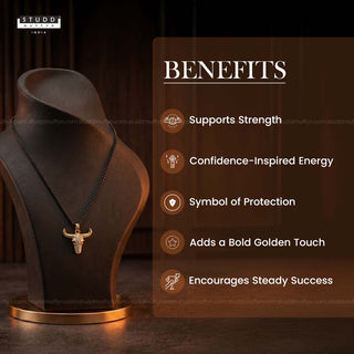 Guardian Bull Pendant - 24k Gold Tone Plated [ Black Chain ]