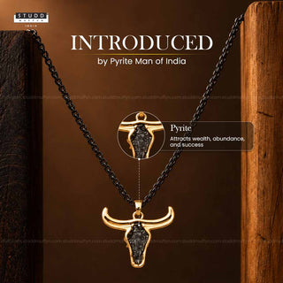 Guardian Bull Pendant - 24k Gold Tone Plated [ Black Chain ]