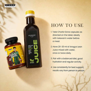 Charbi Gone 60 Capsules & Arogya Lean Juice Combo – Advanced Fat Management & Ayurvedic Fitness Support