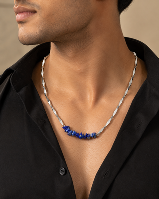 Lapis Lazuli Crystal Silver Rice Chain Pendant Necklace