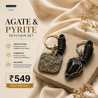 AGATE AND PYRITE KEYRING SET