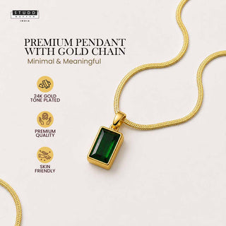Classic Green Pendant with 24K-Gold Tone Velore Chain