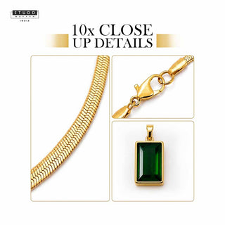 Classic Green Pendant with 24K-Gold Tone Velore Chain