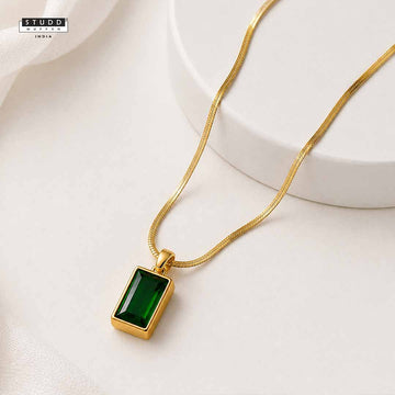 Classic Green Pendant with 24K-Gold Tone Velore Chain