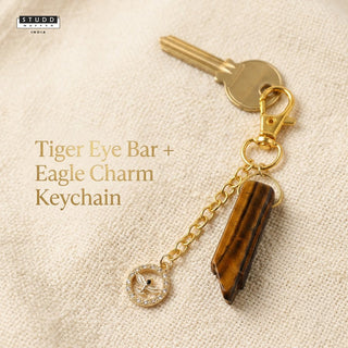 Tiger Eye Bar + Eagle Charm Keychain