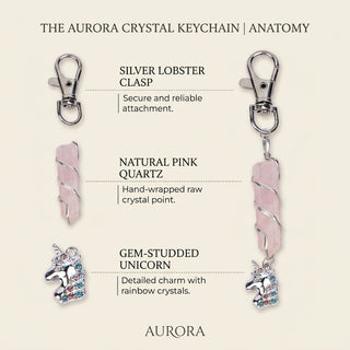 Rose Quartz Pencil Crystal + Unicorn Charm Keychain