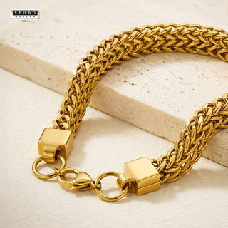 Double Wheat Bracelet Lobster Lock – 24K Gold Tone