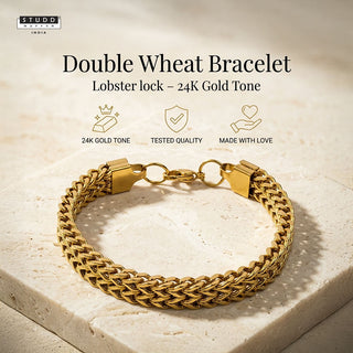 Double Wheat Bracelet Lobster Lock – 24K Gold Tone