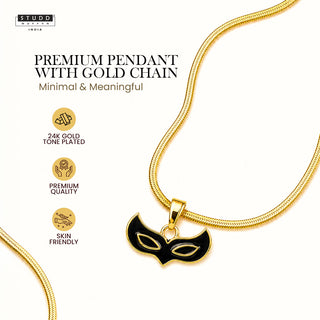 Face Mask Pendant - 24k Gold Tone Plated [ With Chain ]