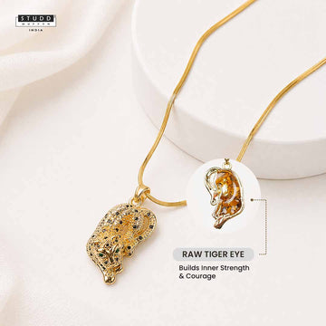 Fierce Tiger Pendant - 24k Gold Tone Plated [ Gold Chain ]