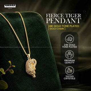 Fierce Tiger Pendant - 24k Gold Tone Plated [ Gold Chain ]