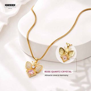 FreeFlow Butterfly Crystal Pendant – 24K Gold Tone Plated [ With Chain ]