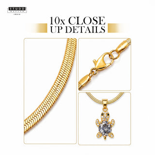 Glow Shell Turtle Crystal Pendant - 24k Gold Tone Plated [ With Chain ]