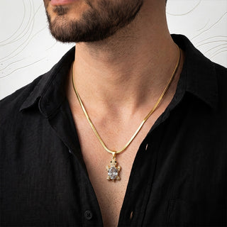 Glow Shell Turtle Crystal Pendant - 24K Gold Plated [ With Velore Snake Chain]