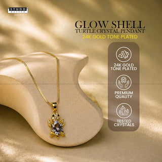 Glow Shell Turtle Crystal Pendant - 24k Gold Tone Plated [ With Chain ]