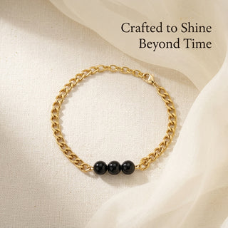 Obsidian Crystal Cuban Bracelet - 24k Gold Tone
