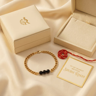 Obsidian Crystal Cuban Bracelet - 24k Gold Tone