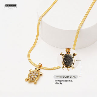 Golden Tortoise Crystal Pendant – 24K Gold Tone Plated [ With Chain ]