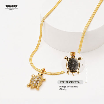 Golden Tortoise Crystal Pendant - 24K Gold Plated [ With Velore Snake Chain]