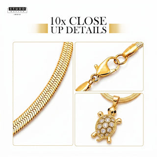 Golden Tortoise Crystal Pendant – 24K Gold Tone Plated [ With Chain ]