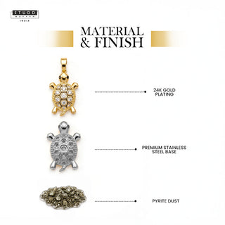 Golden Tortoise Crystal Pendant – 24K Gold Tone Plated [ With Chain ]