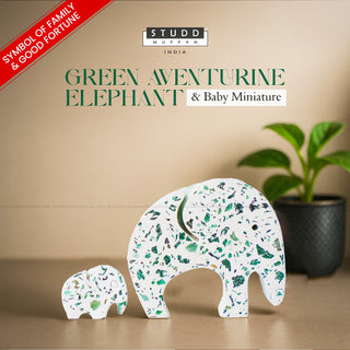 Green Aventurine Elephant & Baby Miniature