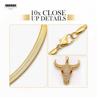 Guardian Bull Pendant - 24k Gold Tone Plated [ Gold Chain ]