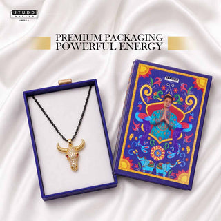 Guardian Bull Pendant - 24k Gold Tone Plated [ Black Chain ]