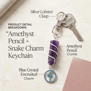 Amethyst Crytsal Pencil + Snake Charm Keychain