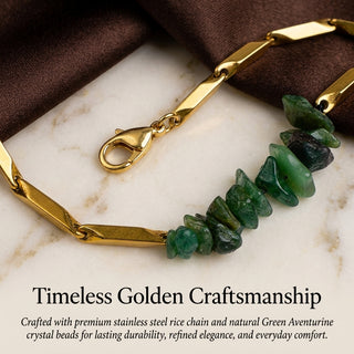 Alchemy Green Aventurine Crystal Rice Chain Bracelet — 24K Gold Tone