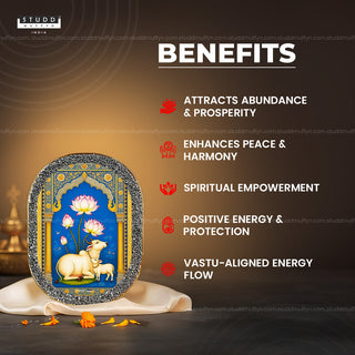 Kamdhenu with Lotus Pyrite Plate [ Rounded Rectangle ]