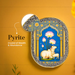 Kamdhenu with Lotus Pyrite Plate [ Rounded Rectangle ]