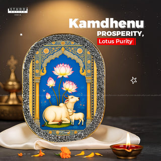 Kamdhenu with Lotus Pyrite Plate [ Rounded Rectangle ]